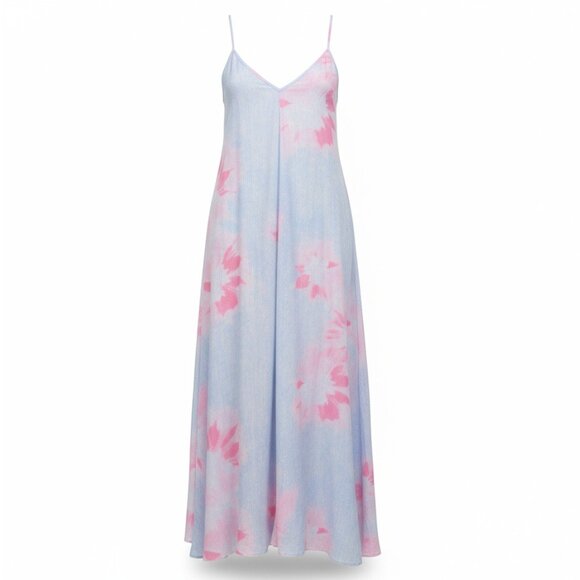 Zara Floral Maxi Dress Blue Pink Watercolor Viscose Resortwear Style Medium - Picture 6 of 8